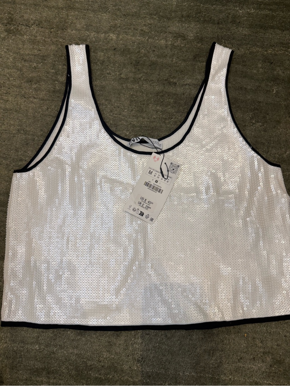 NWT ZARA Sequin Crop Tank Top - White